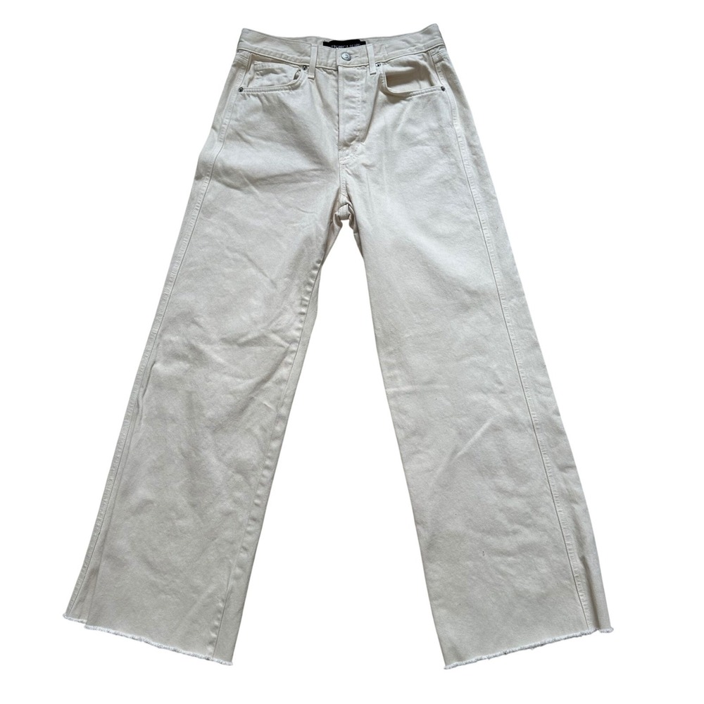 Veronica Beard Taylor Wide Leg Jeans Womens 29 Ivory Ecru Boho Denim Frayed Hem